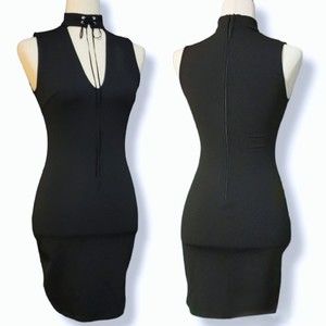 Forever 21 Black V-Neck Mini Dress with Sexy Collar, Women's size S